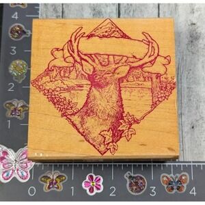 Son Light Elk Deer Wilderness Background Label Rubber Stamp Wood #E20